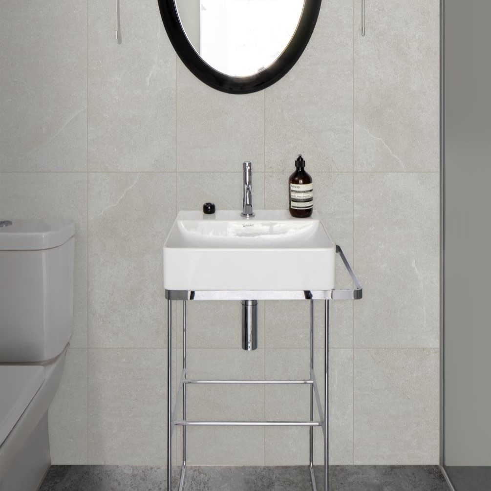 Wide lifestyle image of Ca Pietra Dorset Porcelain 30x60 White